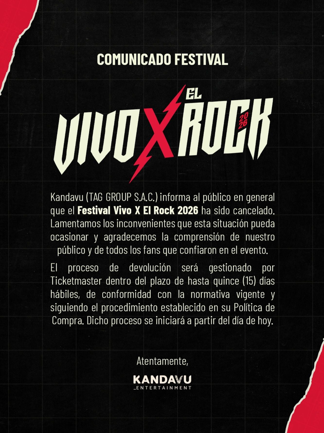 Vivo x el Rock 2026 fue cancelado
