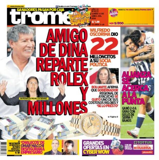 Portada impresa de Trome del martes 16 de abril de 2024