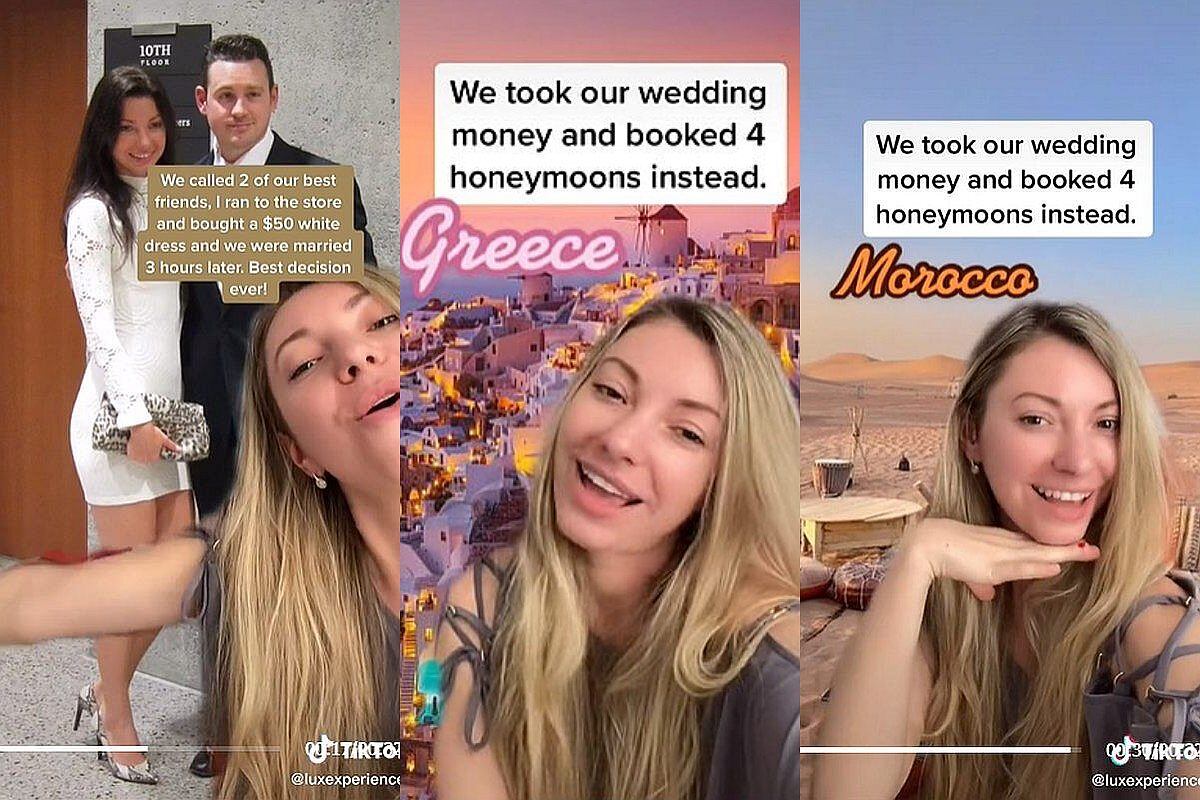 La pareja sí se casó, pero en una ceremonia con solo 2 invitados y luego enrumbaron a sus viajes soñados de luna de miel. (Foto: @luxexperiences / TikTok)