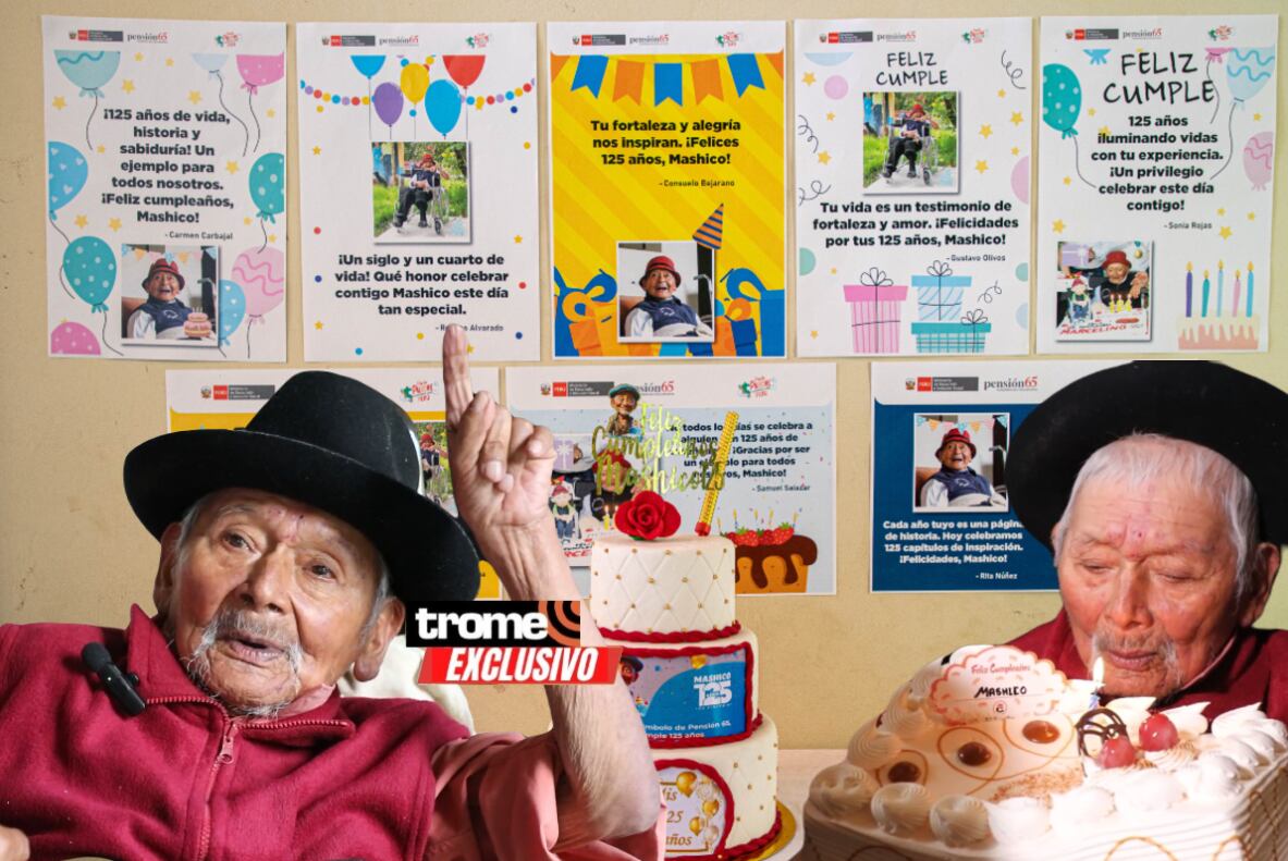 Don Marcelino Abad, 'Mashico' , el más longevo del Perú. Pasó más de cien años viviendo solito y cultivando la tierra. Ahora recibe cariño en casa hogar 'Mis abuelitos'. (Isabel Medina / Foto compos. Trome /Pensión 65).