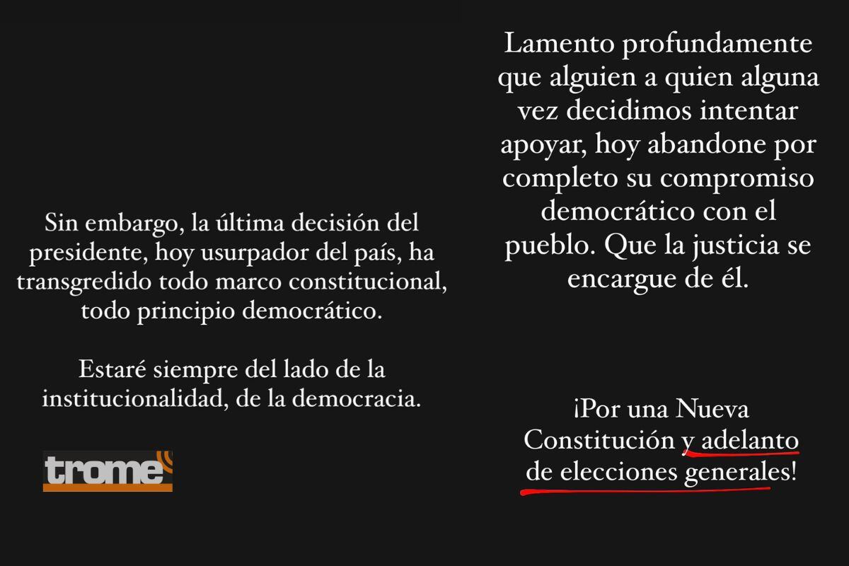 Sigrid Bazán expresó su rechazo a decisión de Pedro Castillo (@sigridbazan)