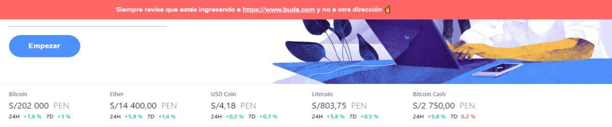 El movimiento de los precios de las criptomonedas es constante. Así se puede apreciar en Buda.com (Imagen: Buda.com)