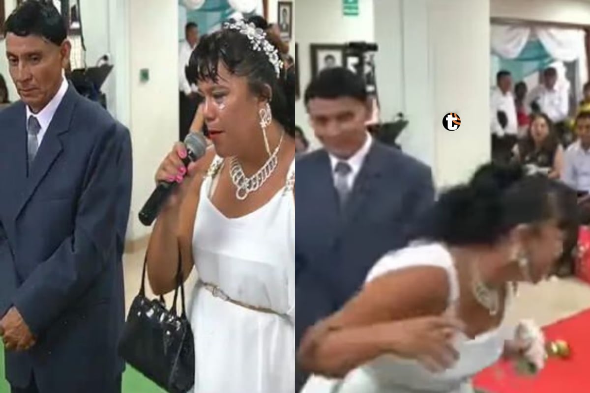 Novia huye en plena ceremonia de matrimonio comunitario en Bagua