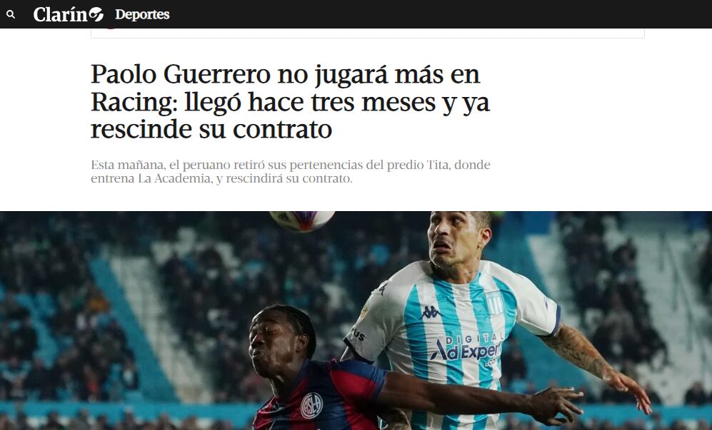 Así reaccionó la prensa argentina tras salida intempestiva de Paolo Guerrero en Racing Club.