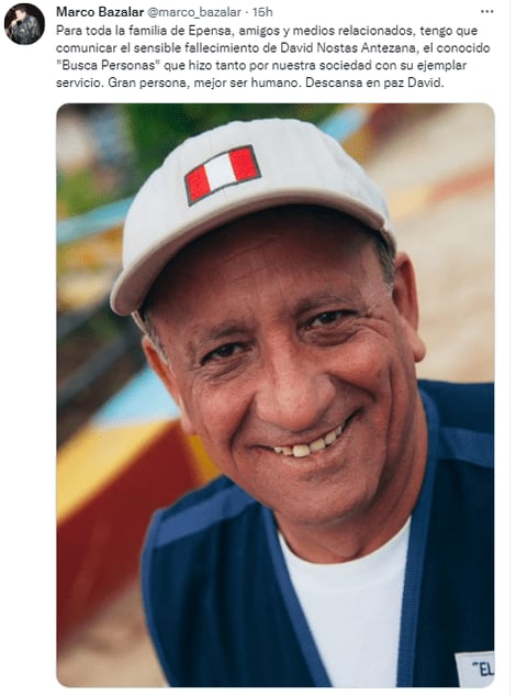 Falleció David Nostas Antezana, conocido como el “Busca Personas Latino”