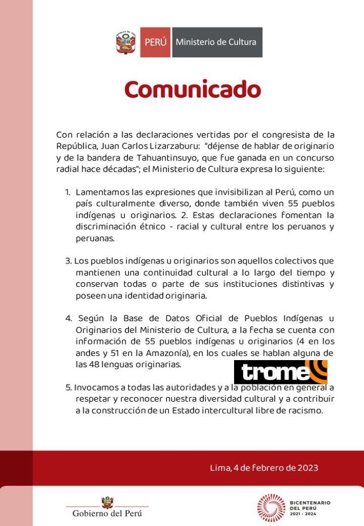 Ministerio de Cultura se pronuncia.