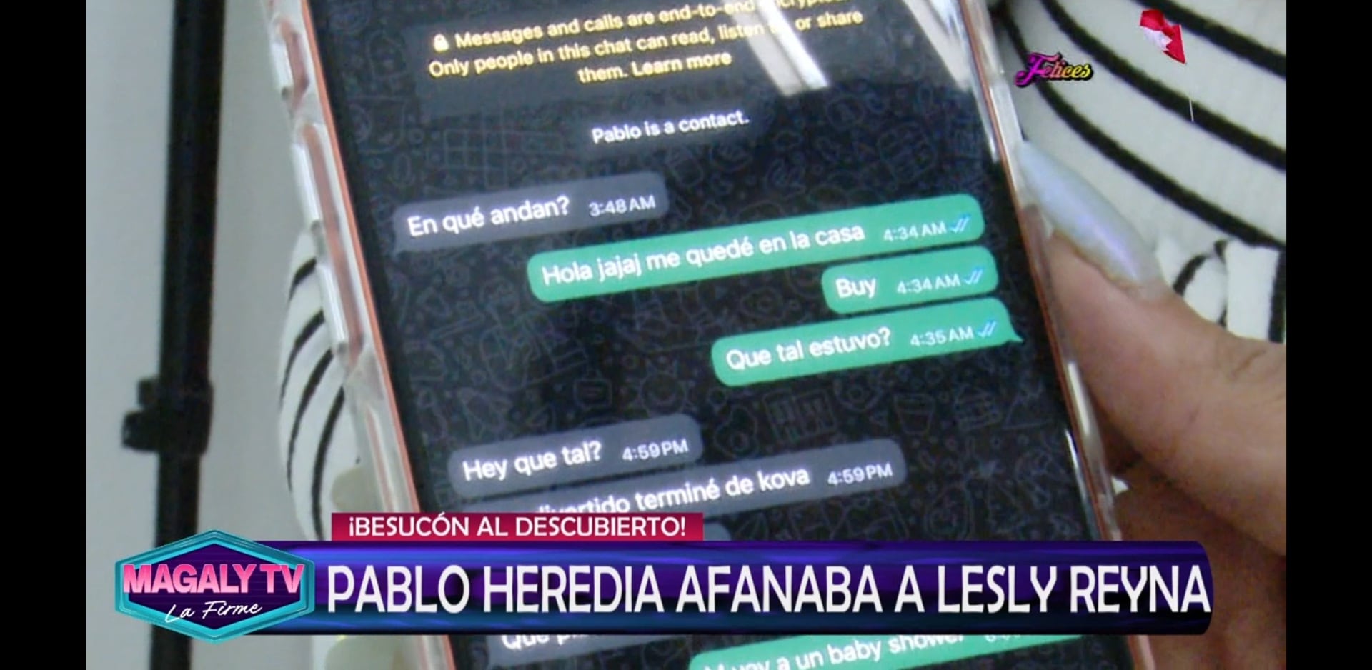 Lesly Reyna muestra los mensajes que le enviaba Pablo Heredia y le 'tiraba maicito'.