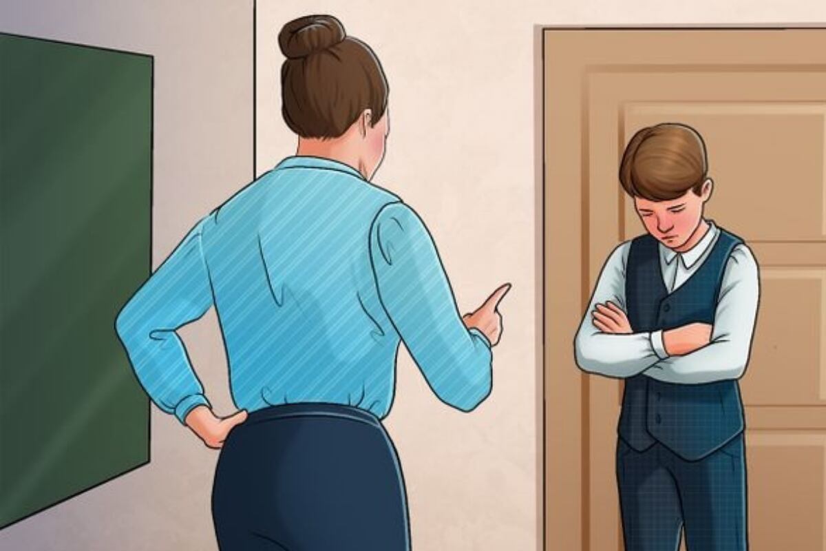 Un acertijo visual exige a sus participantes usar todas sus habilidades para detectar el error en la escena de la maestra regañando a su alumno. | Crédito: brightside.me / smalljoys.tv