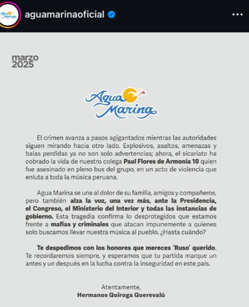 Agua Marina exige al gobierno de Dina Boluarte que haga algo