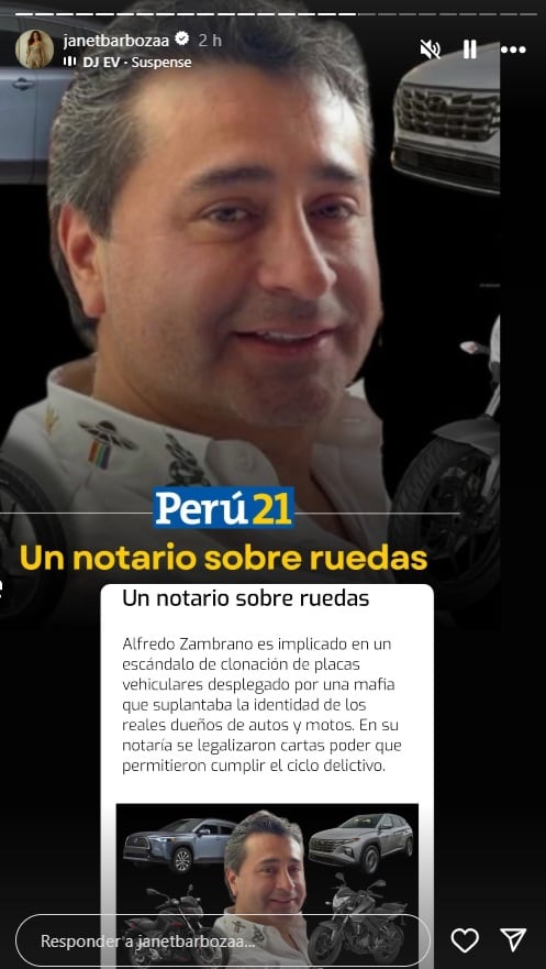 Janet Barboza comparte información de lo que dijo sobre Alfredo Zambrano.