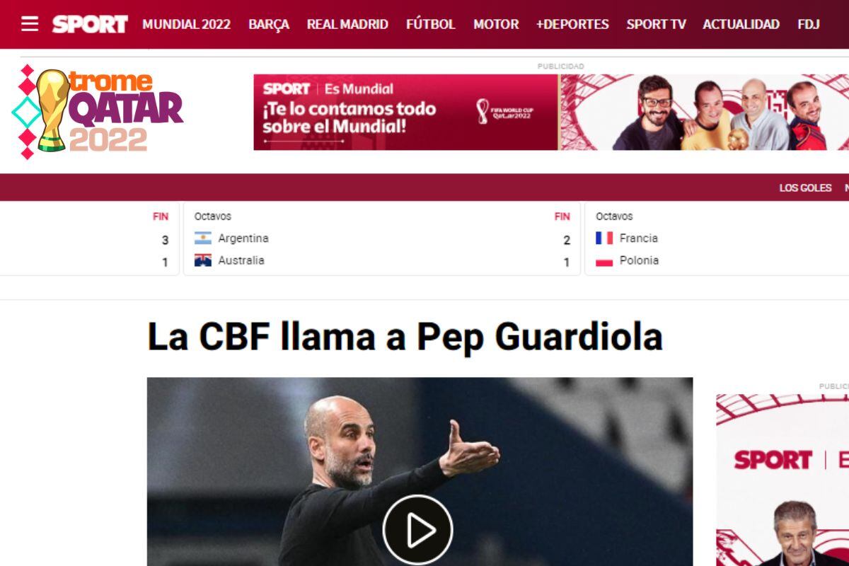 Diario Sport de España asegura que CBF contactarpa a Guardiola (@sport)