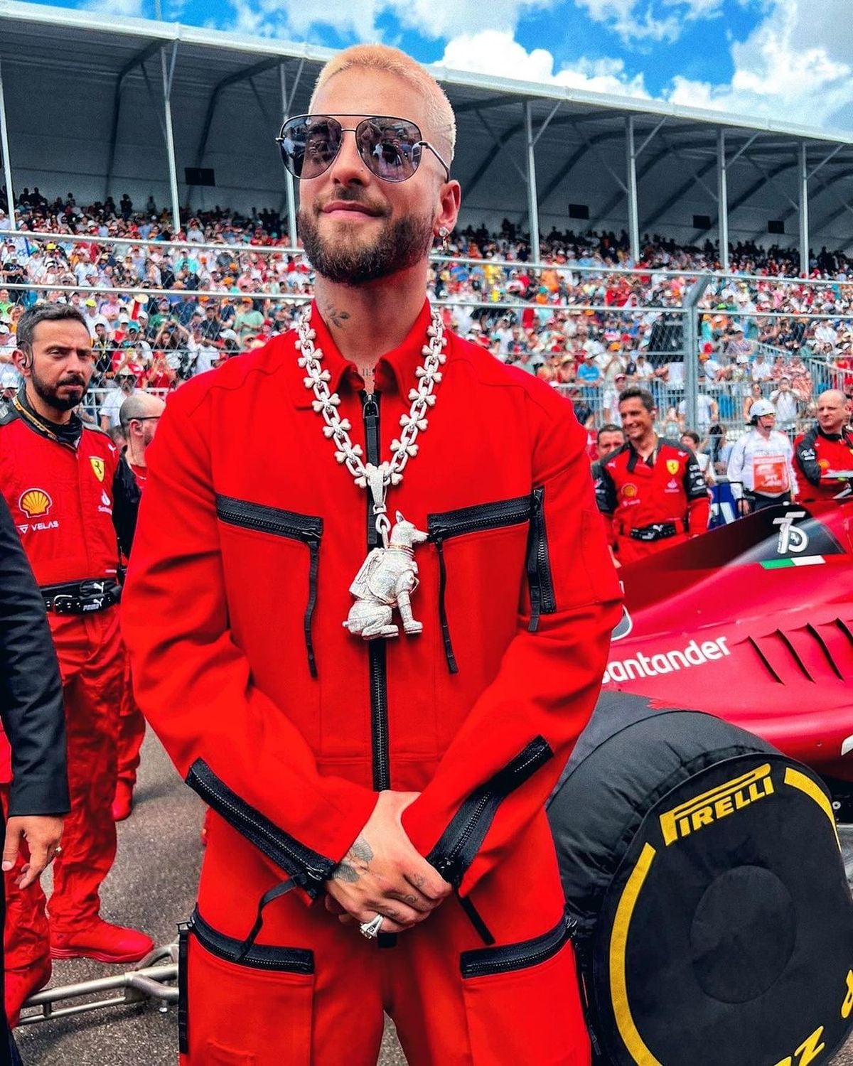 Durante el Grand Prix de Miami, de la Fórmula 1, celebrada en mayo pasado (Foto: Maluma / Instagram)