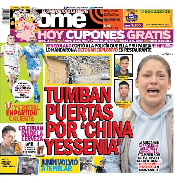 Portada Trome del viernes 7 de agosto de 2026