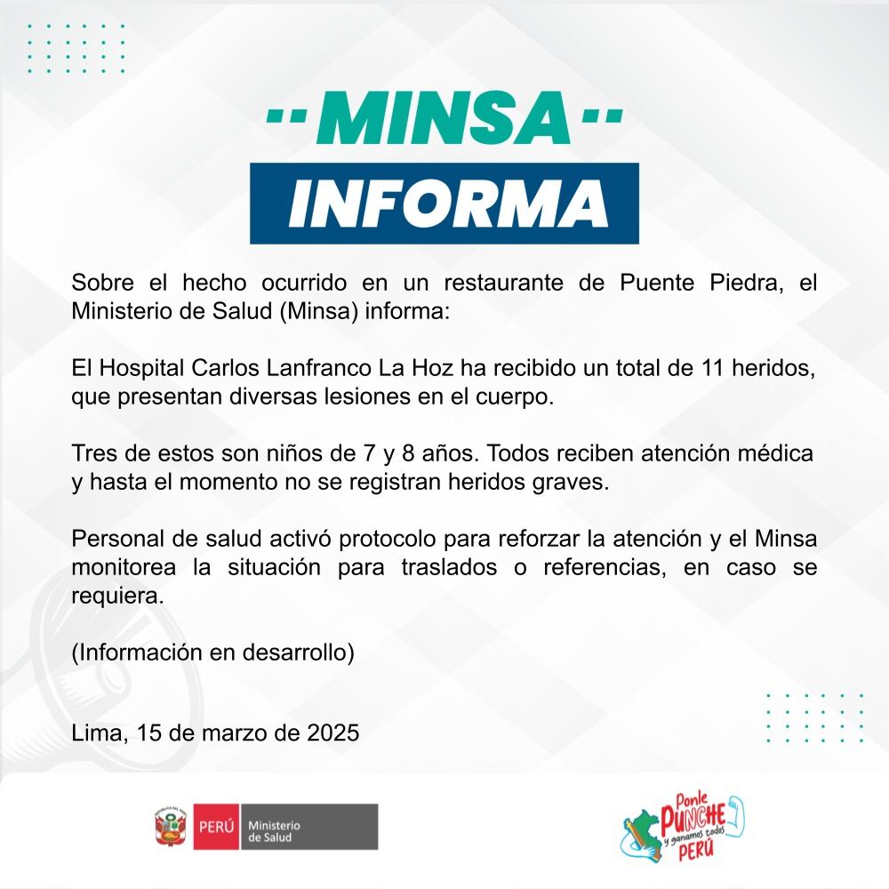 Comunicado del Minsa por explosión en Chepita Royal de Puente Piedra.