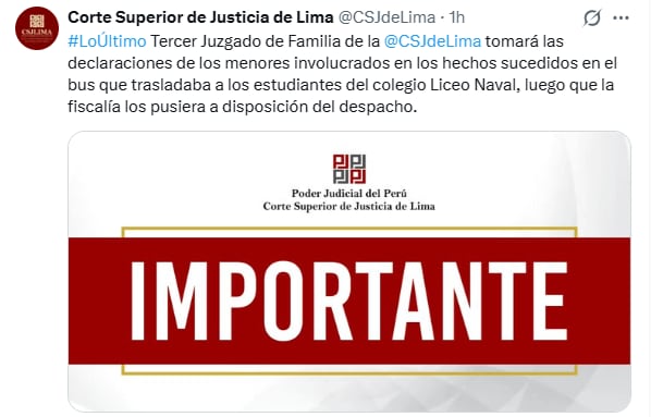 Juzgado de Familia informa que seis alumnos del Liceo Naval Almirante Guise fueron llevados hasta su sede para tomarles sus declaraciones.