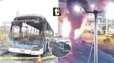 El preciso instante en el que delincuentes incendian bus con chofer dentro en El Agustino: Fuertes imágenes