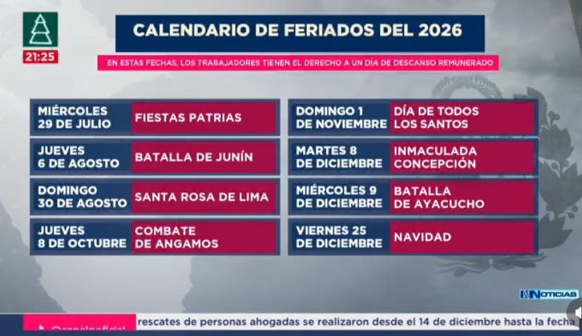 Calendario de feriados del 2026.