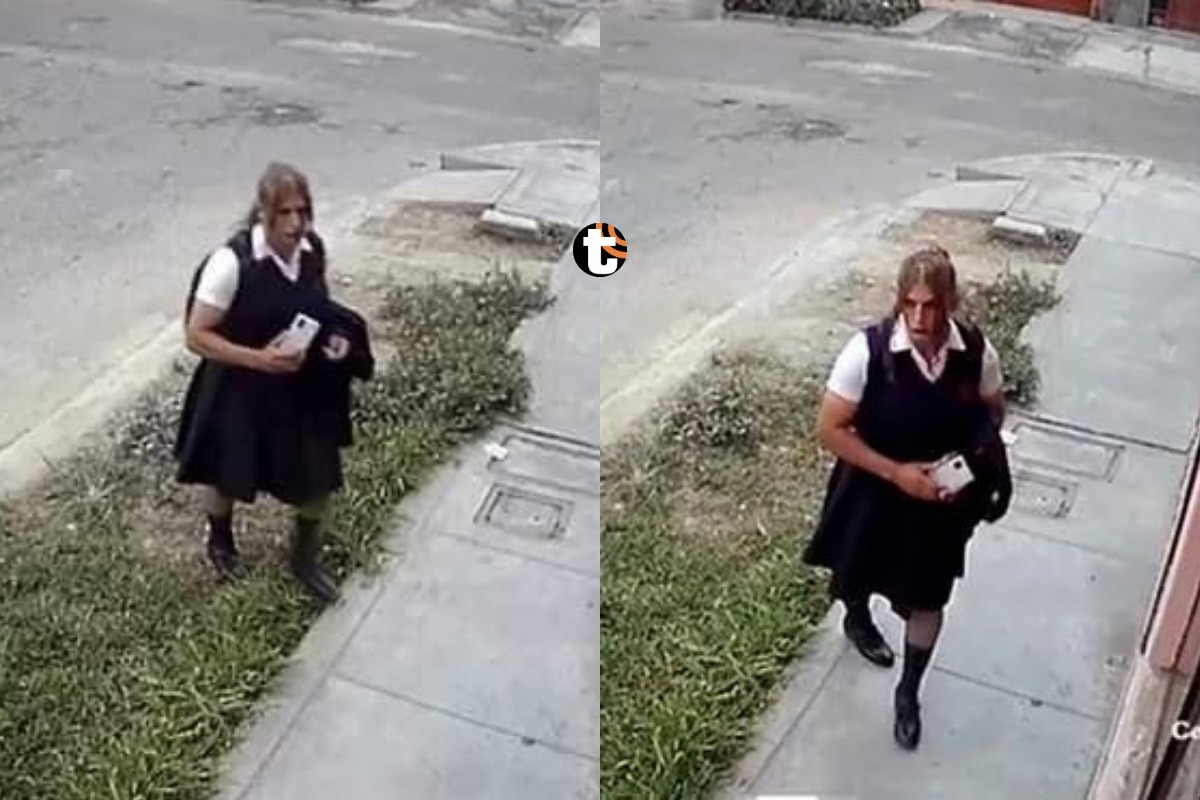 Hombre se vestiría de colegiala para acosar a las alumnas. Fotos: Captura de video.