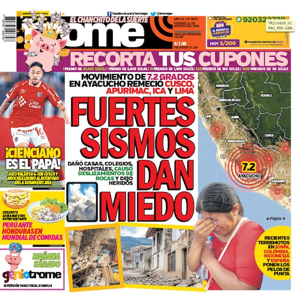 portada Trome viernes 21 de agosto de 2026