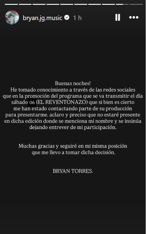 Bryan Torres descarta su participación en 'Esta Noche', donde Samhara Lobatón contará sobre su separación.