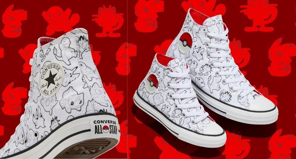 Las Chuck Taylor All Star vienen totalmente cubiertas con un patrón de Pokémon contrapuesto a una lona blanca.