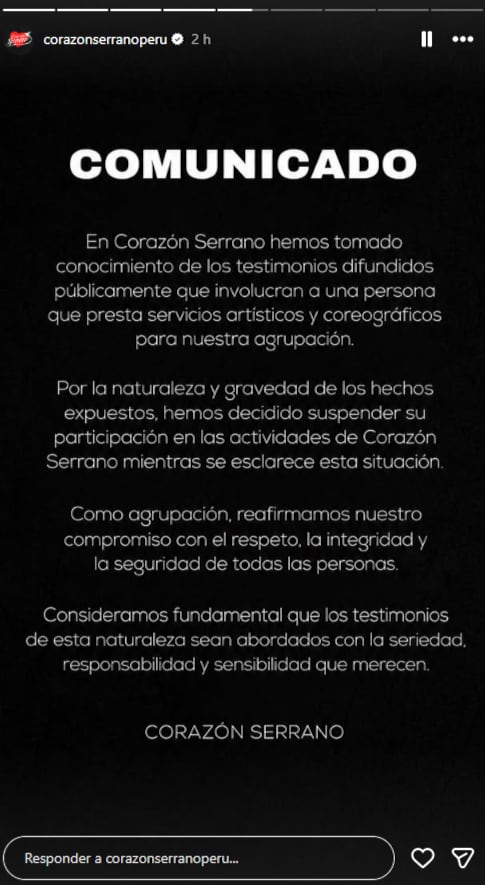 Comunicado de Corazón Serrano.
