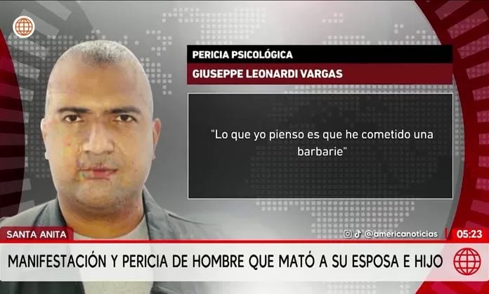 Manifestación y pericia de hombre que mató a su esposa e hijo. Foto: América noticias