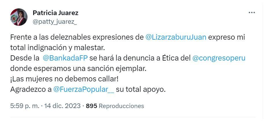 Patricia Juárez se pronunció en Twitter.