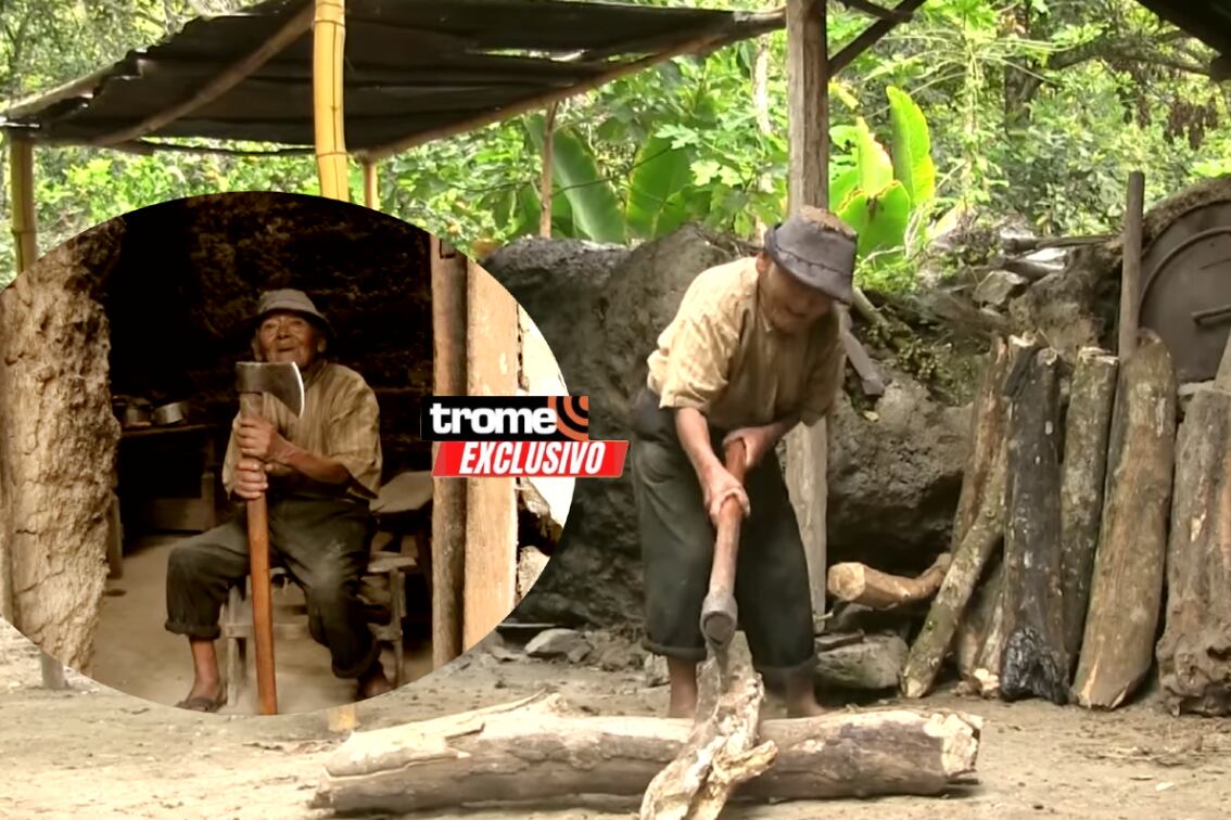 Don Marcelino Abad, 'Mashico' , el más longevo del Perú. Pasó más de cien años viviendo solito y cultivando la tierra. Ahora recibe cariño en casa hogar 'Mis abuelitos'. (Isabel Medina / Foto compos. Trome /Pensión 65).