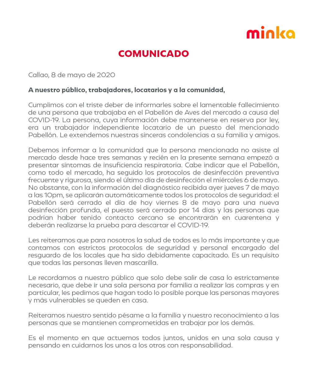 Comunicado de Minka