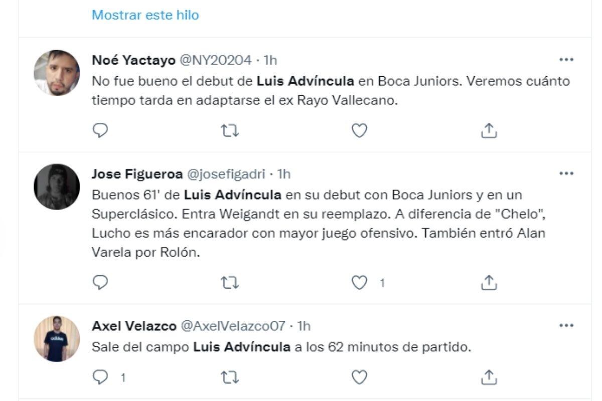 Hinchas de Boca Juniors comentaron debut de Luis Advíncula (Captura)