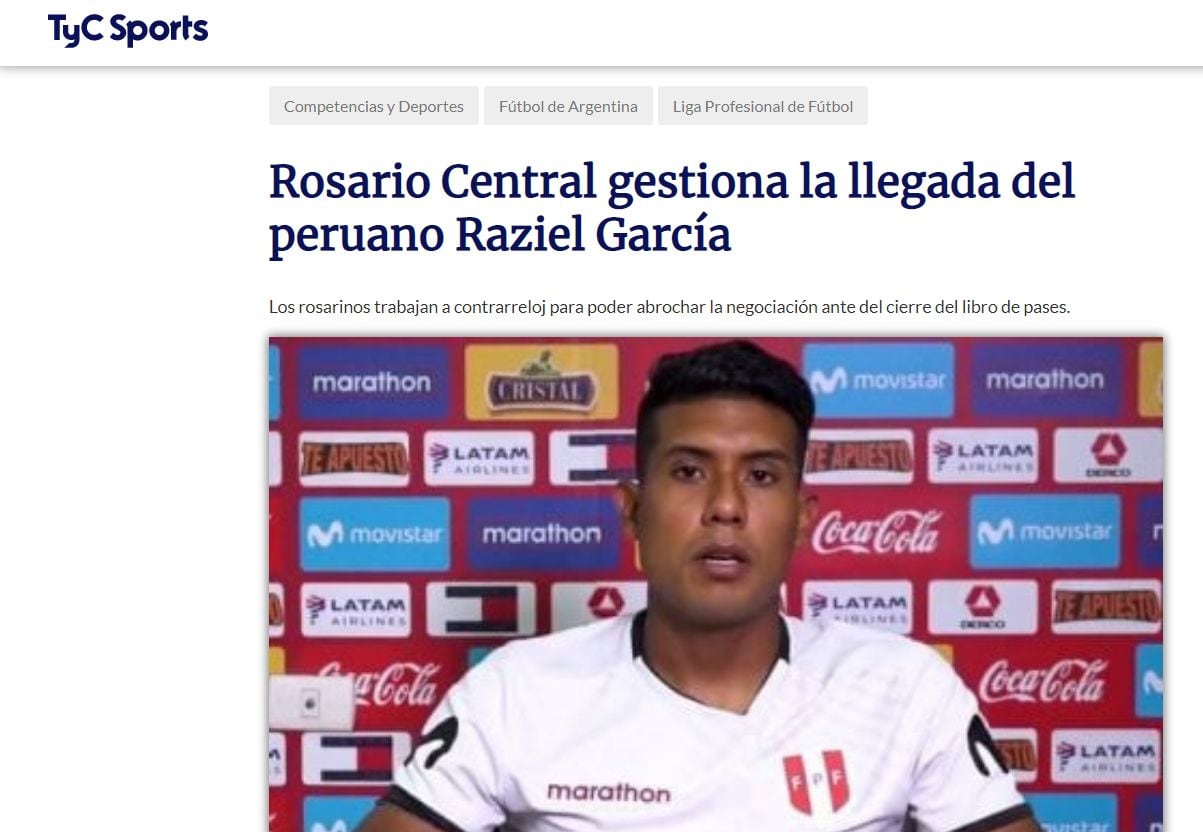 Raziel García cerca de Rosario Central según TyC Sports.