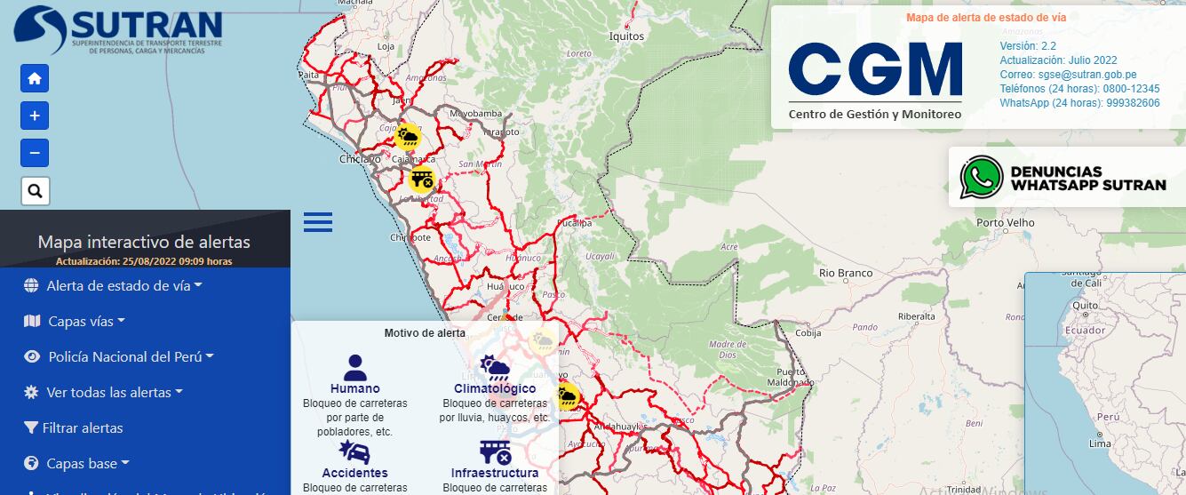 Accede al mapa virtual “Alerta Sutran”.
