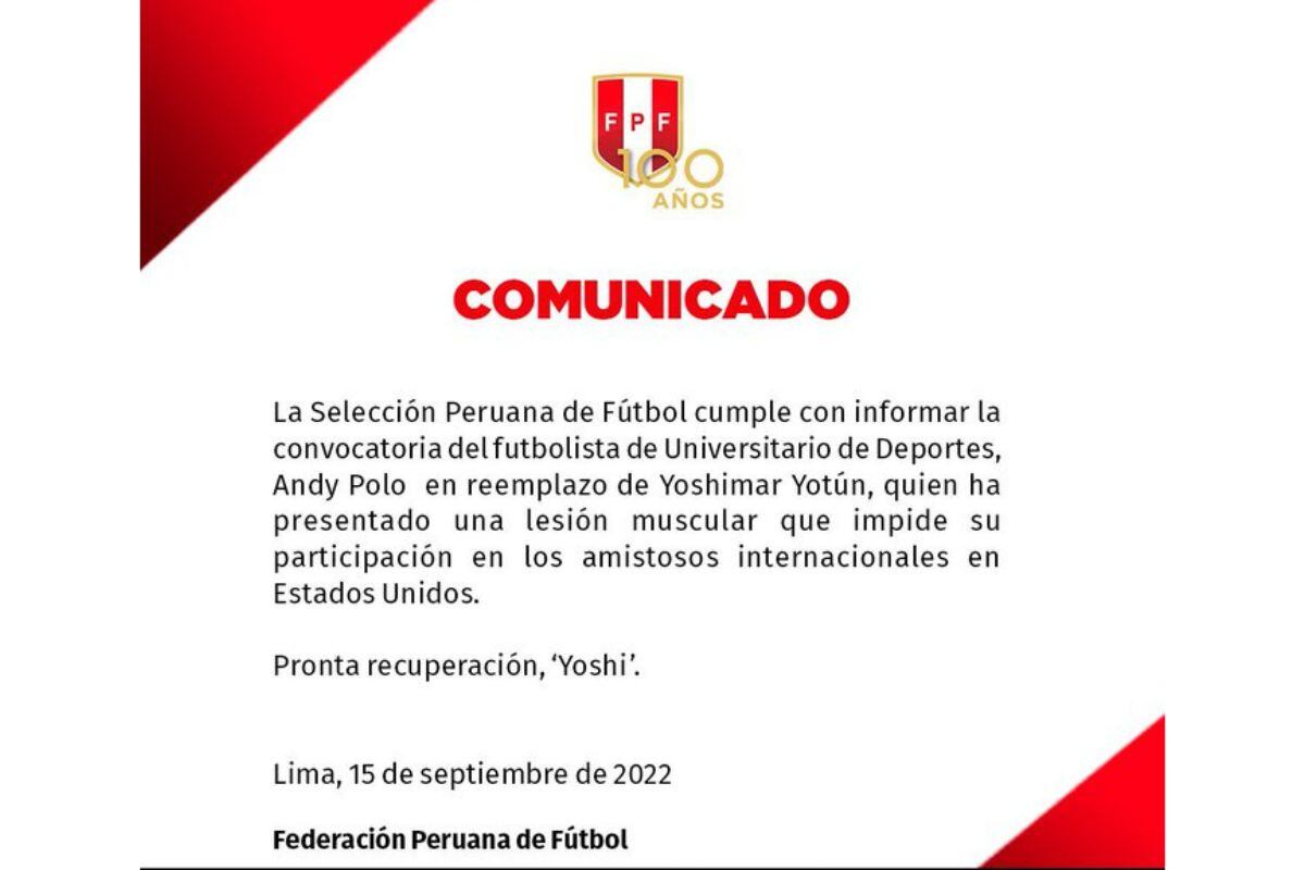 Selección peruana compartió comunicado en redes sociales (@tufpf)