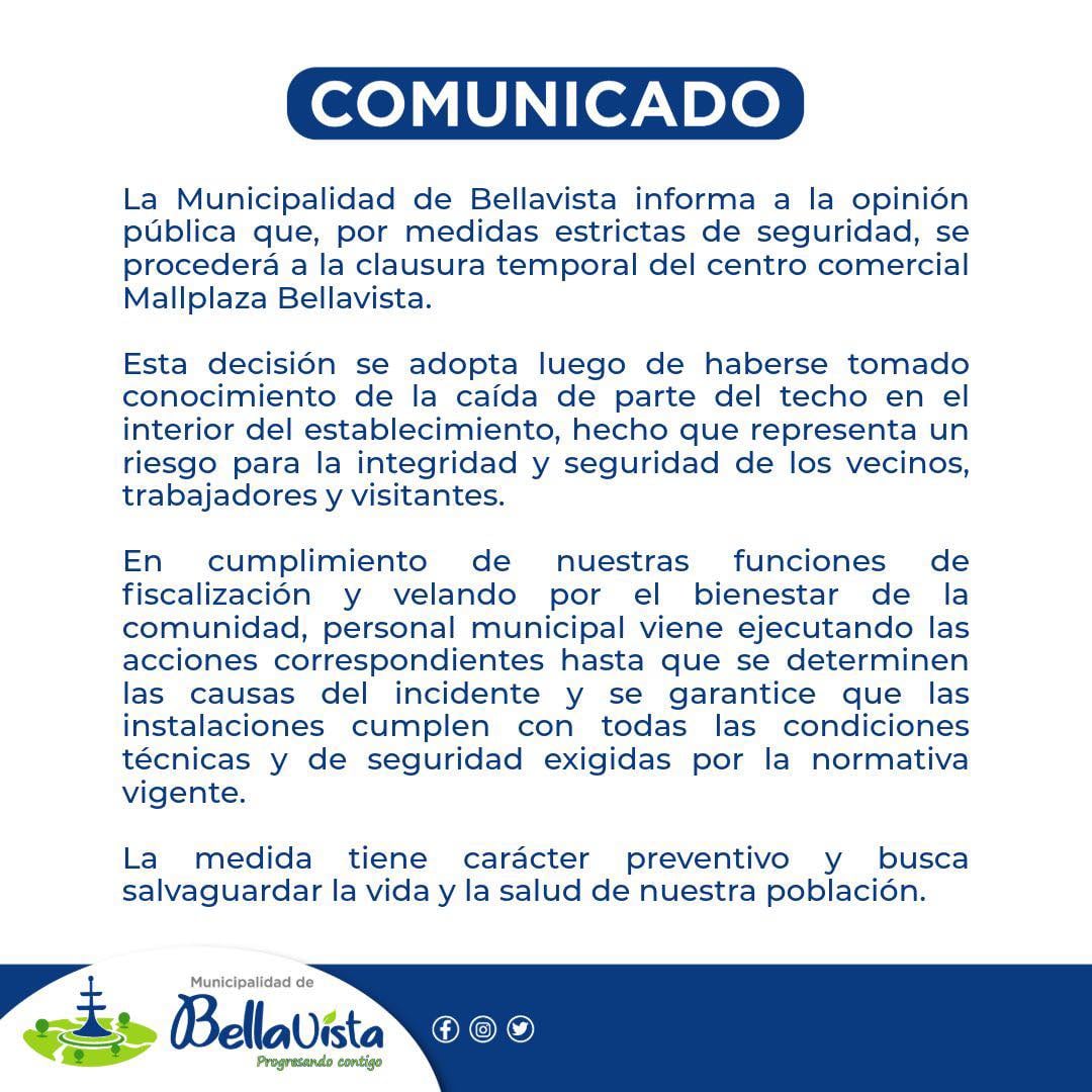Comunicado de la Municipalidad de Bellavista.