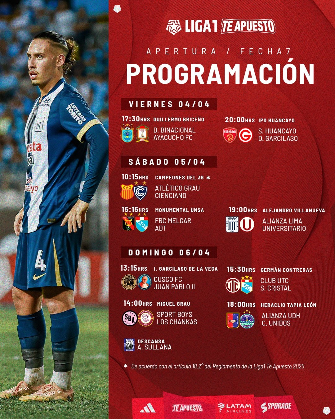 Esta es la programación de la fecha 7 del Torneo Apertura 2025 de la Liga 1 (Foto: @Liga1TeApuesto).