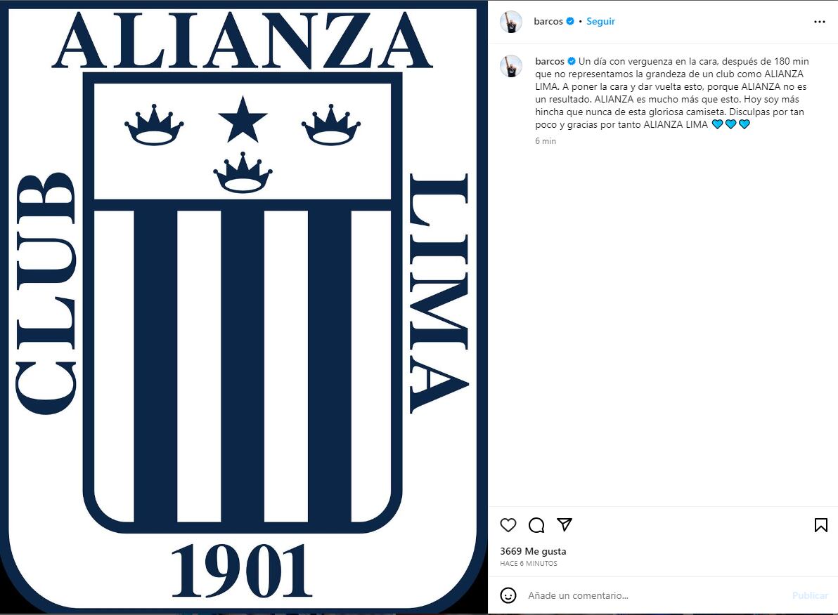 El mensaje de Hernán Barcos en Instagram (Captura)