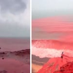 Extraño color rojo cubre el mar en la isla de Ormuz, Irán