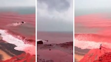 Extraño color rojo cubre el mar en la isla de Ormuz, Irán