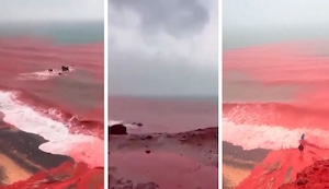 Extraño color rojo cubre el mar en la isla de Ormuz, Irán