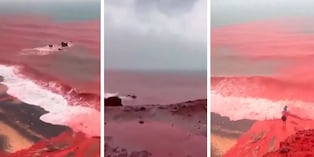 Extraño color rojo cubre el mar en la isla de Ormuz, Irán