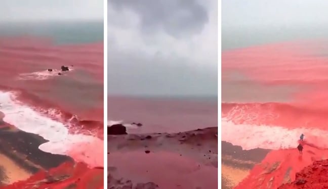 Extraño color rojo cubre el mar en la isla de Ormuz, Irán