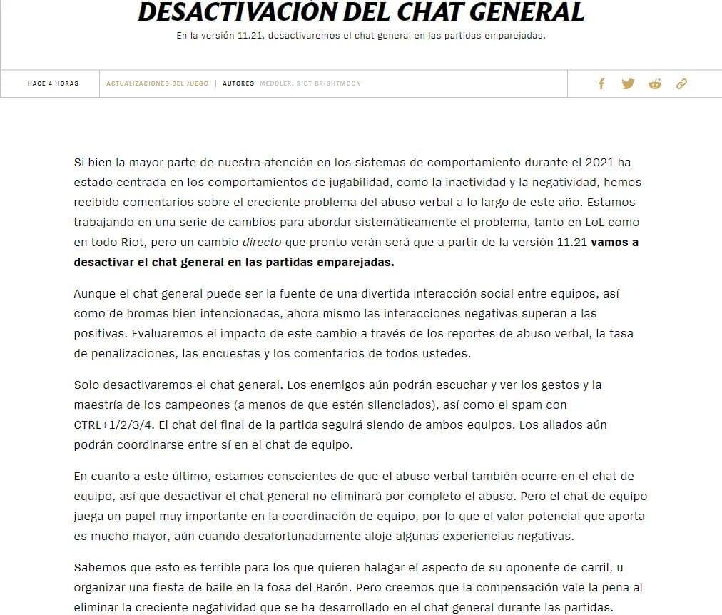 Comunicado oficial del próximo parche de League of Legends.