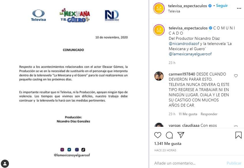 Televisa informó que Eleazar Gómez ya no era parte de su empresa (Foto: Instagram Televisa Espectaculos)