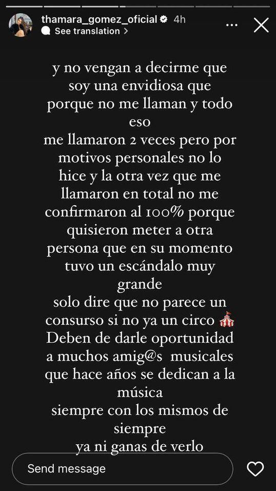 Thamara Gómez indignada por El Gran Show