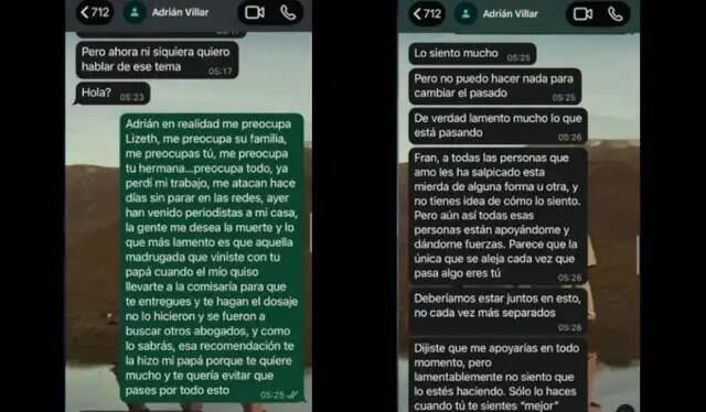 Revelan nueva conversación entre Adrián Villar y Francesca Montenegro tras atropello de Lizeth Marzano.