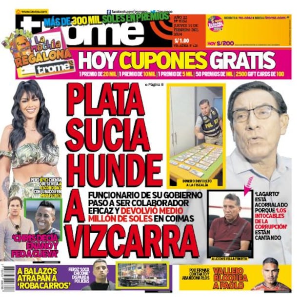 Portada impresa de Trome del jueves 15 de febrero de 2024