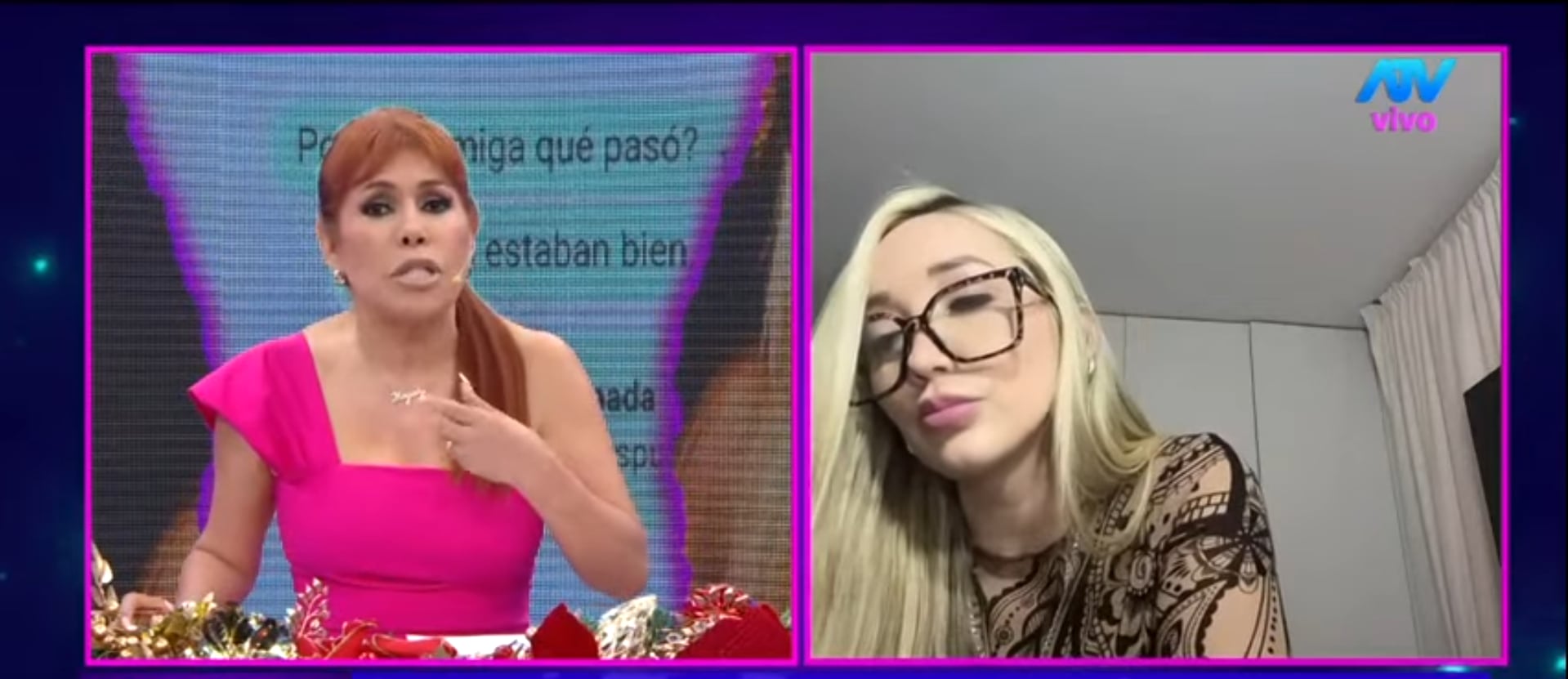 Conductora entrevista en vivo a Romina Gachoy. (Fuente: ATV)