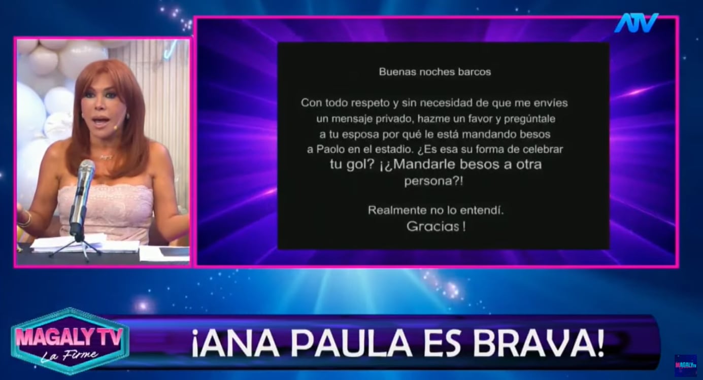 Magaly Medina opina sobre mensaje de Ana Paula Consorte a Hernán Barcos sobre su mujer.