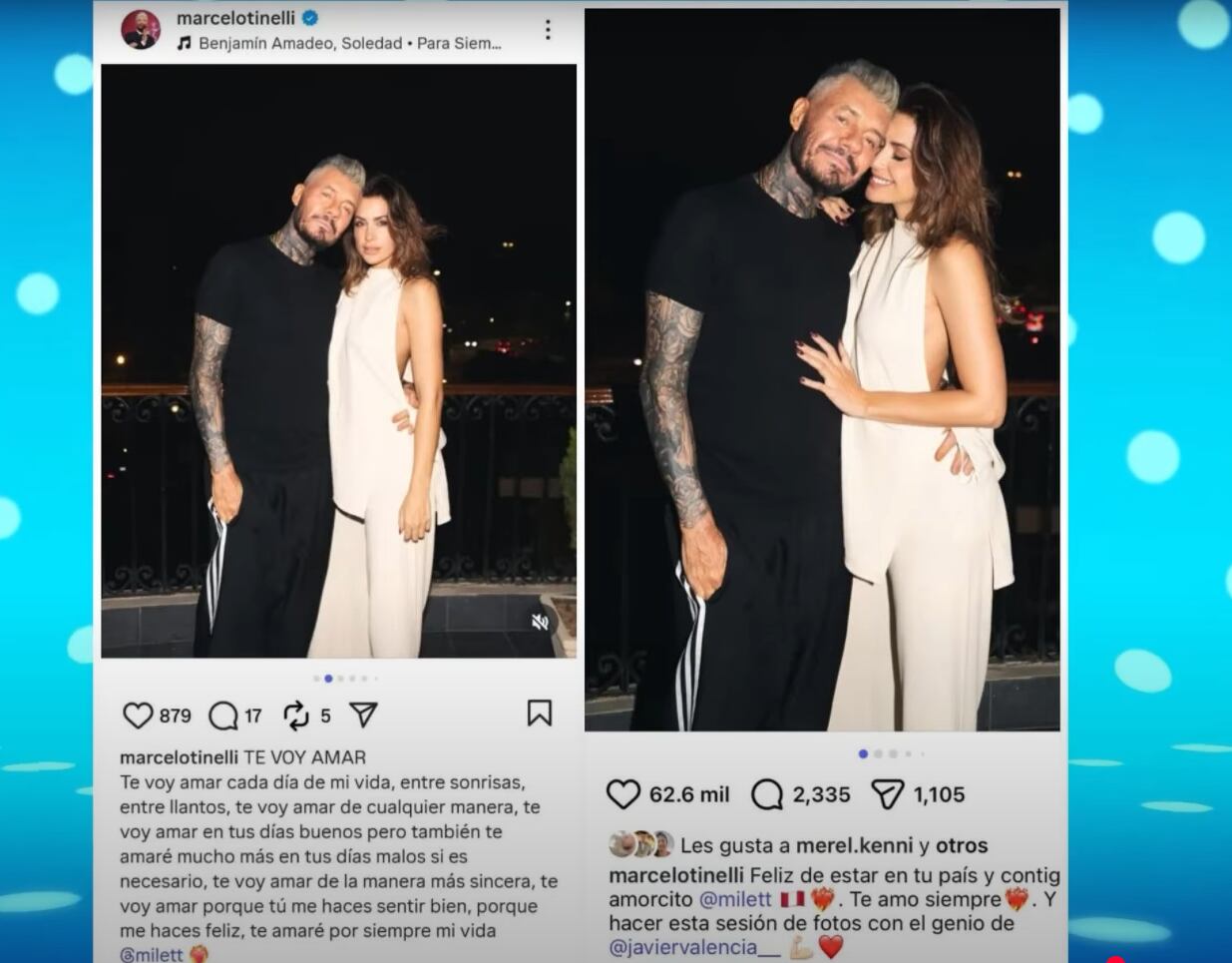 Publicación previa y el mensaje que editó Tinelli en dedicatoria a Milett Figueroa. (Foto: América Hoy)